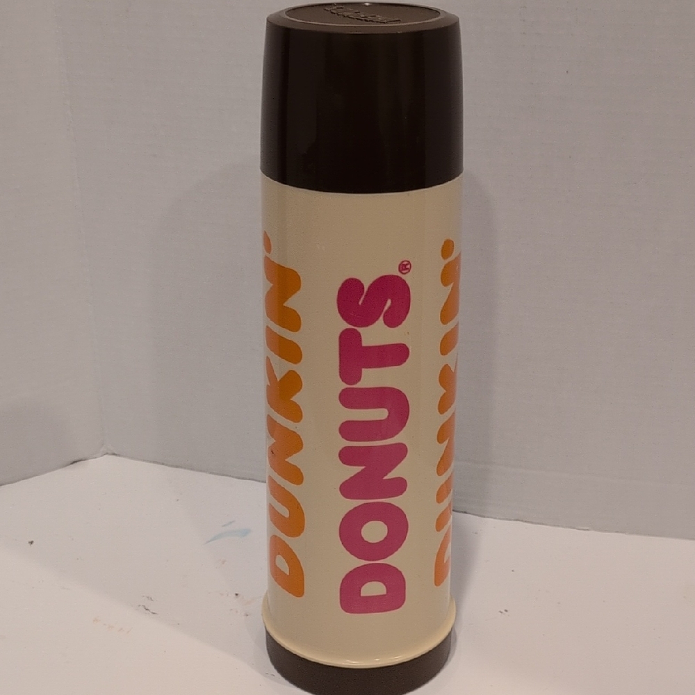 Vintage Retro Dunkin' Donuts Cream and Brown Thermos